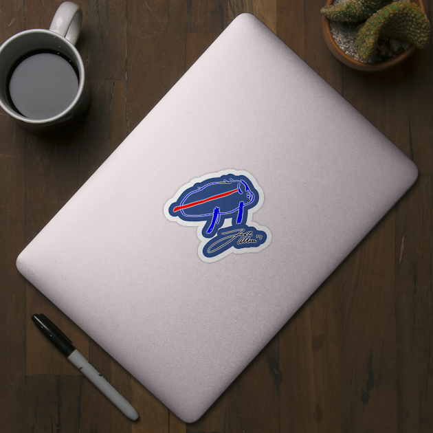 Josh Allen Drawing Bills Logo + Signature by Sports and Business Merch Store